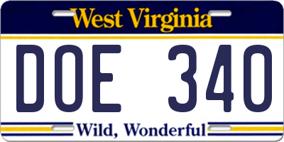 WV license plate DOE340