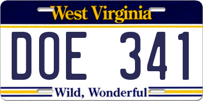 WV license plate DOE341