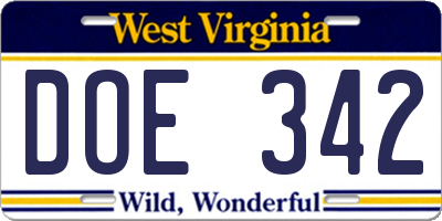 WV license plate DOE342