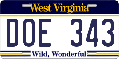 WV license plate DOE343