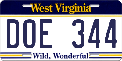 WV license plate DOE344