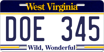 WV license plate DOE345