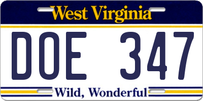 WV license plate DOE347