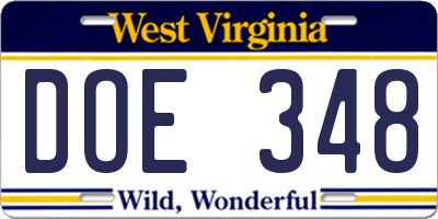 WV license plate DOE348