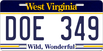 WV license plate DOE349