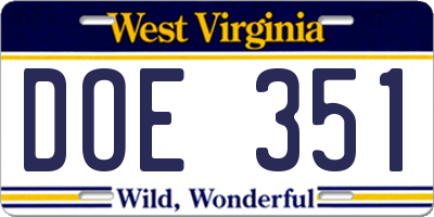 WV license plate DOE351