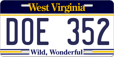 WV license plate DOE352