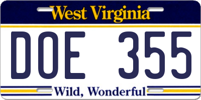 WV license plate DOE355
