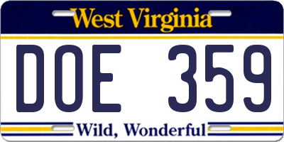 WV license plate DOE359