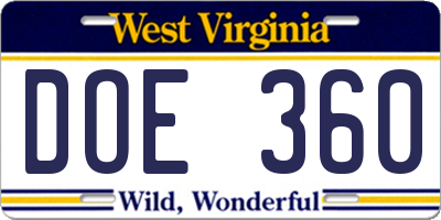 WV license plate DOE360