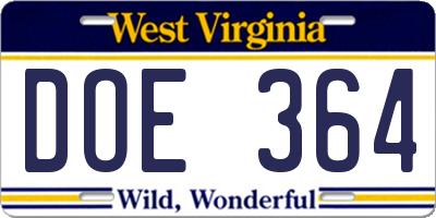 WV license plate DOE364