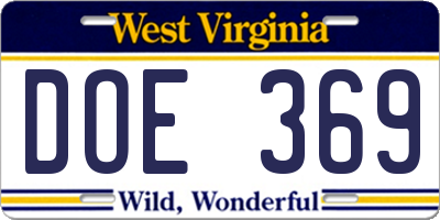 WV license plate DOE369