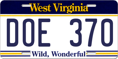 WV license plate DOE370