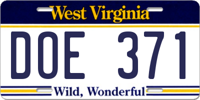 WV license plate DOE371