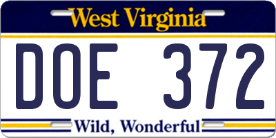 WV license plate DOE372