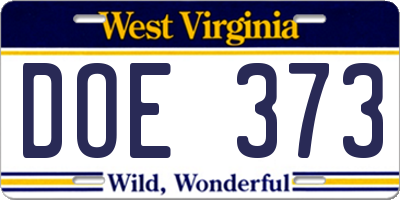WV license plate DOE373
