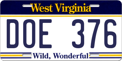 WV license plate DOE376