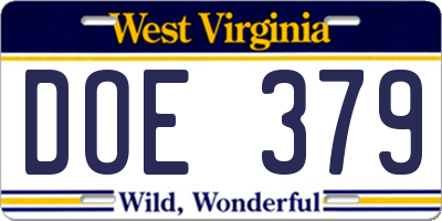 WV license plate DOE379