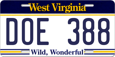 WV license plate DOE388