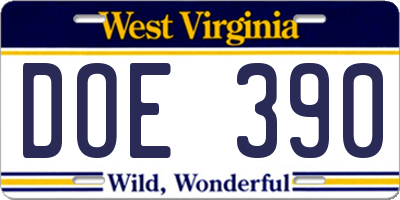 WV license plate DOE390