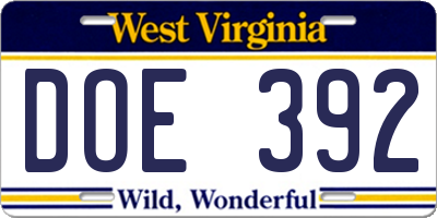 WV license plate DOE392