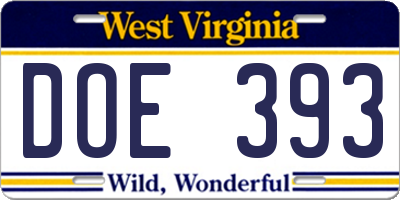 WV license plate DOE393