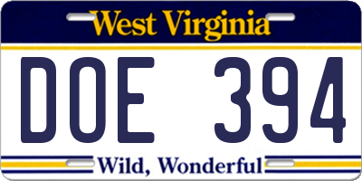 WV license plate DOE394