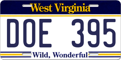 WV license plate DOE395