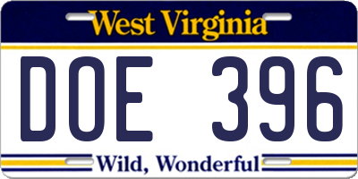WV license plate DOE396