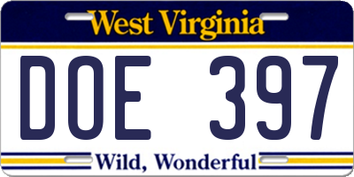 WV license plate DOE397