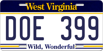 WV license plate DOE399