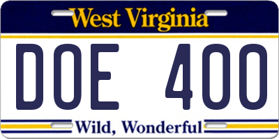 WV license plate DOE400