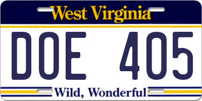 WV license plate DOE405