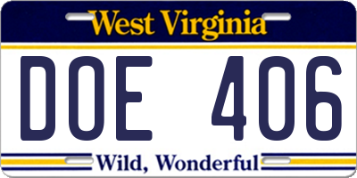 WV license plate DOE406