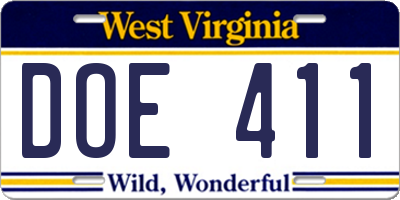 WV license plate DOE411