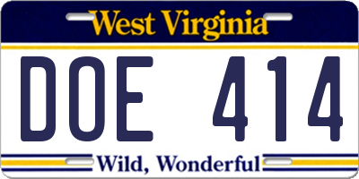 WV license plate DOE414