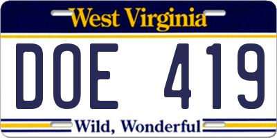 WV license plate DOE419