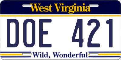 WV license plate DOE421