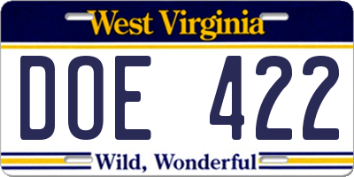 WV license plate DOE422