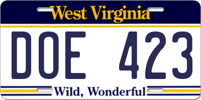 WV license plate DOE423