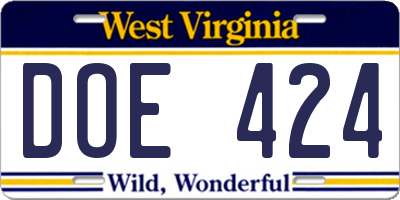 WV license plate DOE424