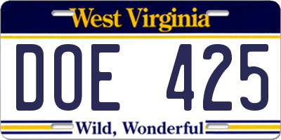 WV license plate DOE425