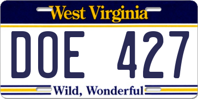 WV license plate DOE427