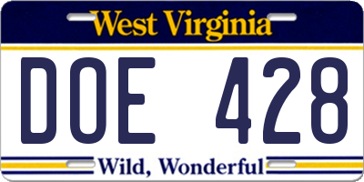 WV license plate DOE428