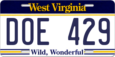 WV license plate DOE429