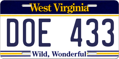 WV license plate DOE433