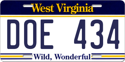 WV license plate DOE434