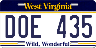 WV license plate DOE435