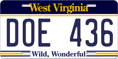 WV license plate DOE436