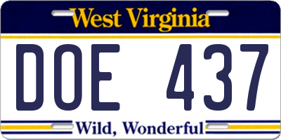 WV license plate DOE437